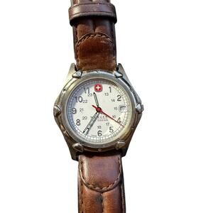 Wenger S.A.K. Design Men's Watch White Dial Brown Leather Strap 100M Water
